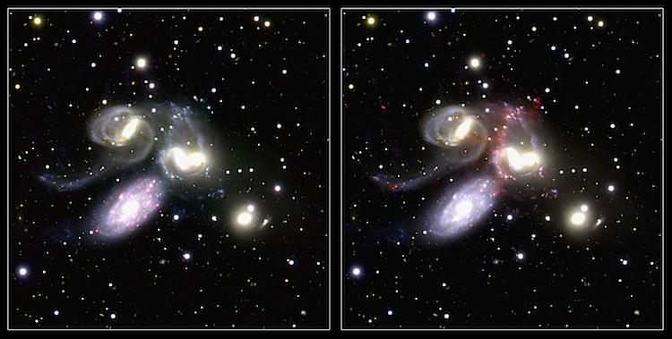 <a><img src="https://www.theepochtimes.com/assets/uploads/2015/09/fig1.jpg" alt="Composite tricolor images of Stephan's Quintet using special filters with a recession velocity of 0 (left image) and a recession velocity of 4,200 miles per second (right image). (Subaru Telescope)" title="Composite tricolor images of Stephan's Quintet using special filters with a recession velocity of 0 (left image) and a recession velocity of 4,200 miles per second (right image). (Subaru Telescope)" width="590" class="size-medium wp-image-1795567"/></a>