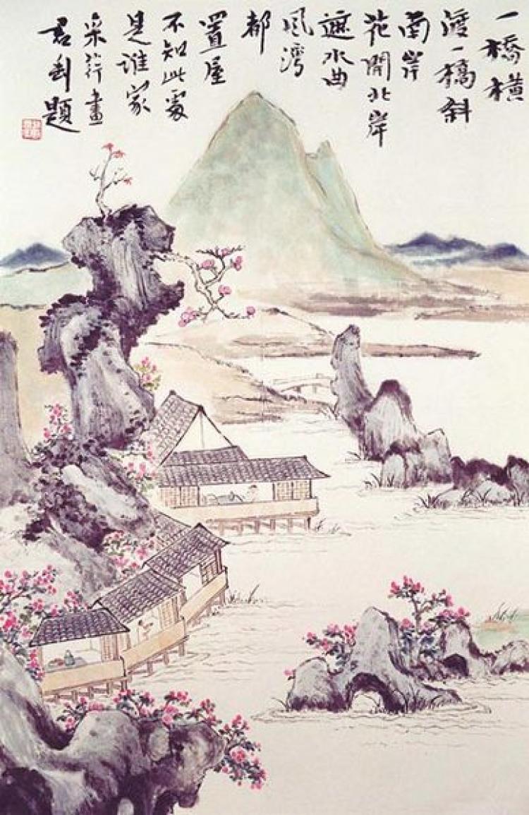 <a><img src="https://www.theepochtimes.com/assets/uploads/2015/09/zhang_cuiying_mountain-bridge-hut.jpg" alt="A beloved Chinese painting motif: landscapes with mountains, rivers and lakes. (Courtesy of Zhang Cuiying)" title="A beloved Chinese painting motif: landscapes with mountains, rivers and lakes. (Courtesy of Zhang Cuiying)" width="320" class="size-medium wp-image-1833320"/></a>