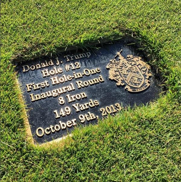 Donald Trump provided the first "ace" at Ferry Point with his hole-in-one at the 12th. ()