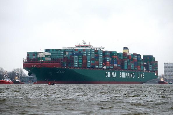 The cargo ship CSCL Globe of the China Shipping Group arrives at the port of Hamburg, in northern Germany, during its maiden voyage on Jan. 13, 2015. The vessel can carry more than 19,000 containers and is the largest container ship in the World. (Joern Pollex/AFP/Getty Images)