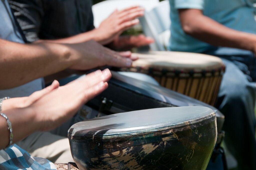 The drum is an important instrument in music therapy. You can't play a wrong note on a drum. (Courtesy of Kat Fulton)