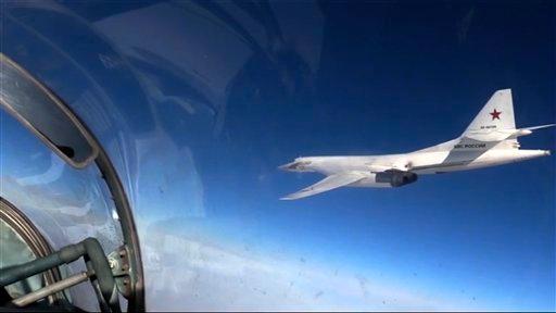A Russian air force Tu-160 bomber during a combat mission as part of a Russian air campaign against targets in Syria, on Nov. 20, 2015. (AP Photo/ Russian Defense Ministry Press Service)