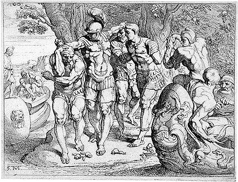 An 18th-century French engraving of Odysseus removing his men from the company of the Lotus-Eaters. (Public Domain)