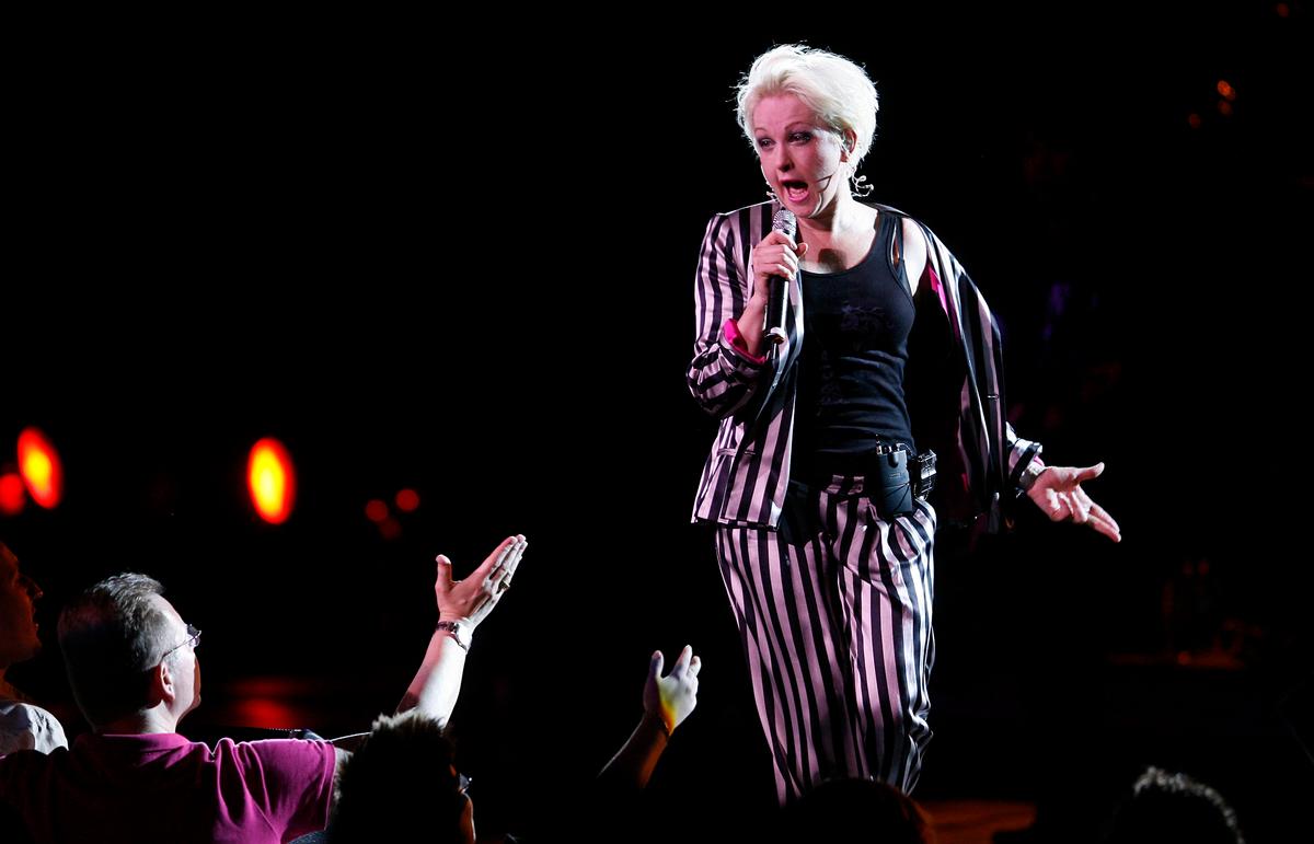 Cyndi Lauper performs during a stop on the True Colors Tour at Radio City Music Hall in New York on June 3, 2008. (AP Photo/Jason DeCrow)