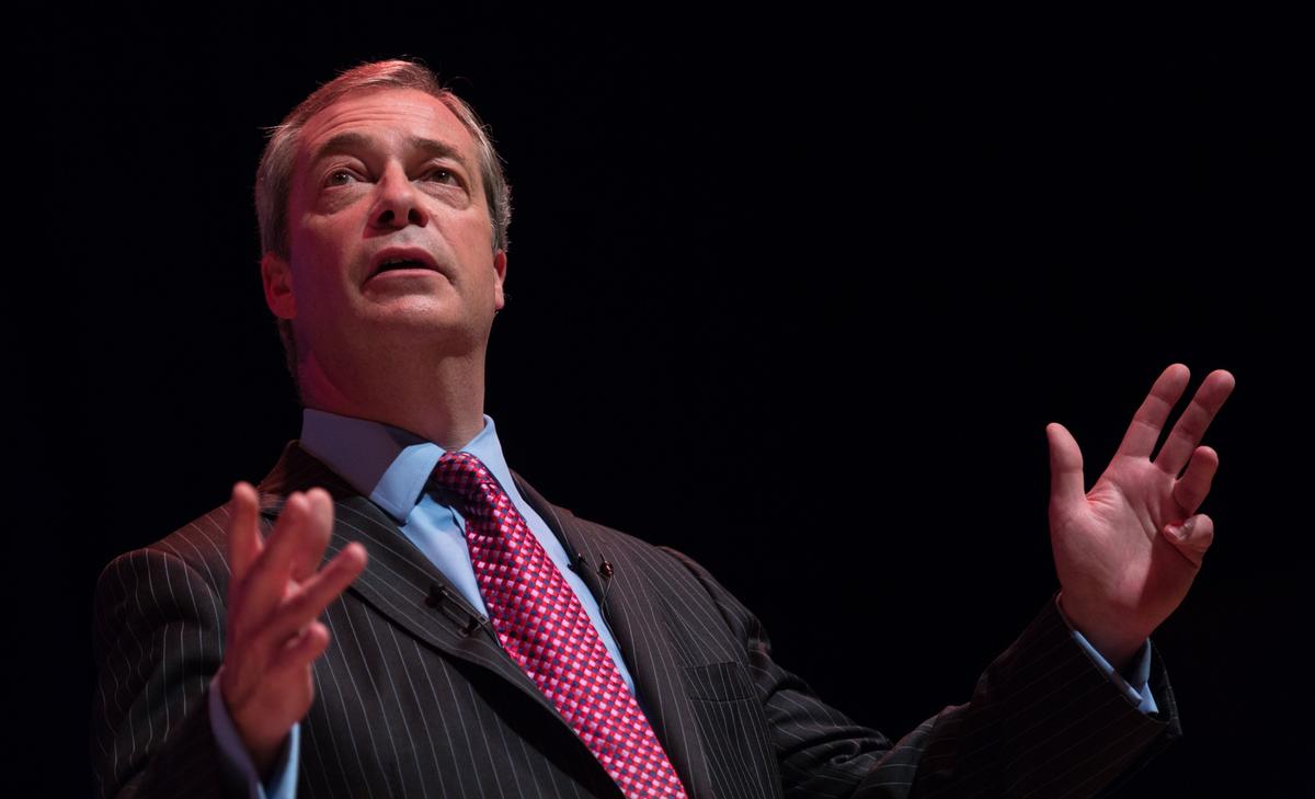 UKIP leader Nigel Farage addresses supporters at a "Say No to Europe" meeting at the Anvil in Basingstoke, England, on Nov. 16, 2015. (Matt Cardy/Getty Images)