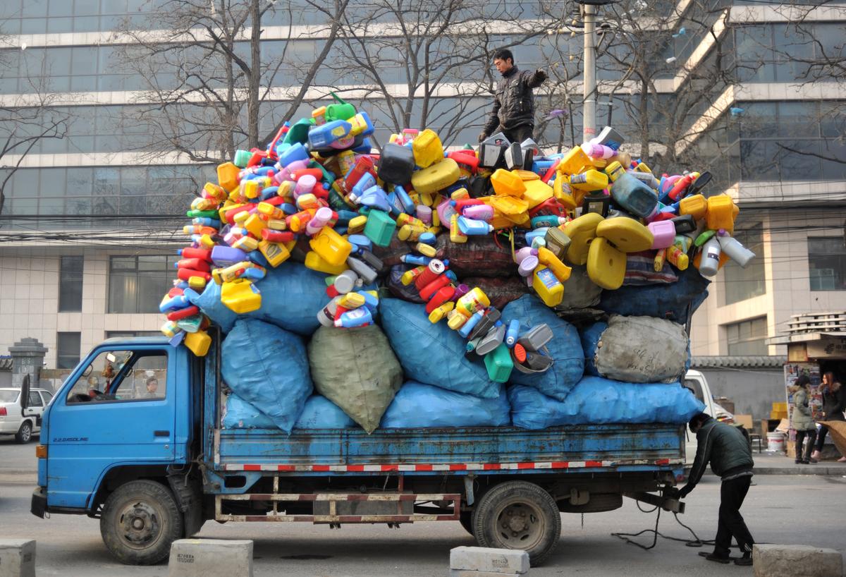 A truck full of recycled goods in Beijing in January 2014. (Wang Zhao/AFP/Getty Images)