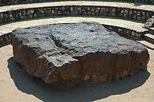 The Hoba meteorite in Namibia is the largest known meteorite that is still intact. It is 2.7 metres long and weighs 60 tons.(Wikipedia user Calips)