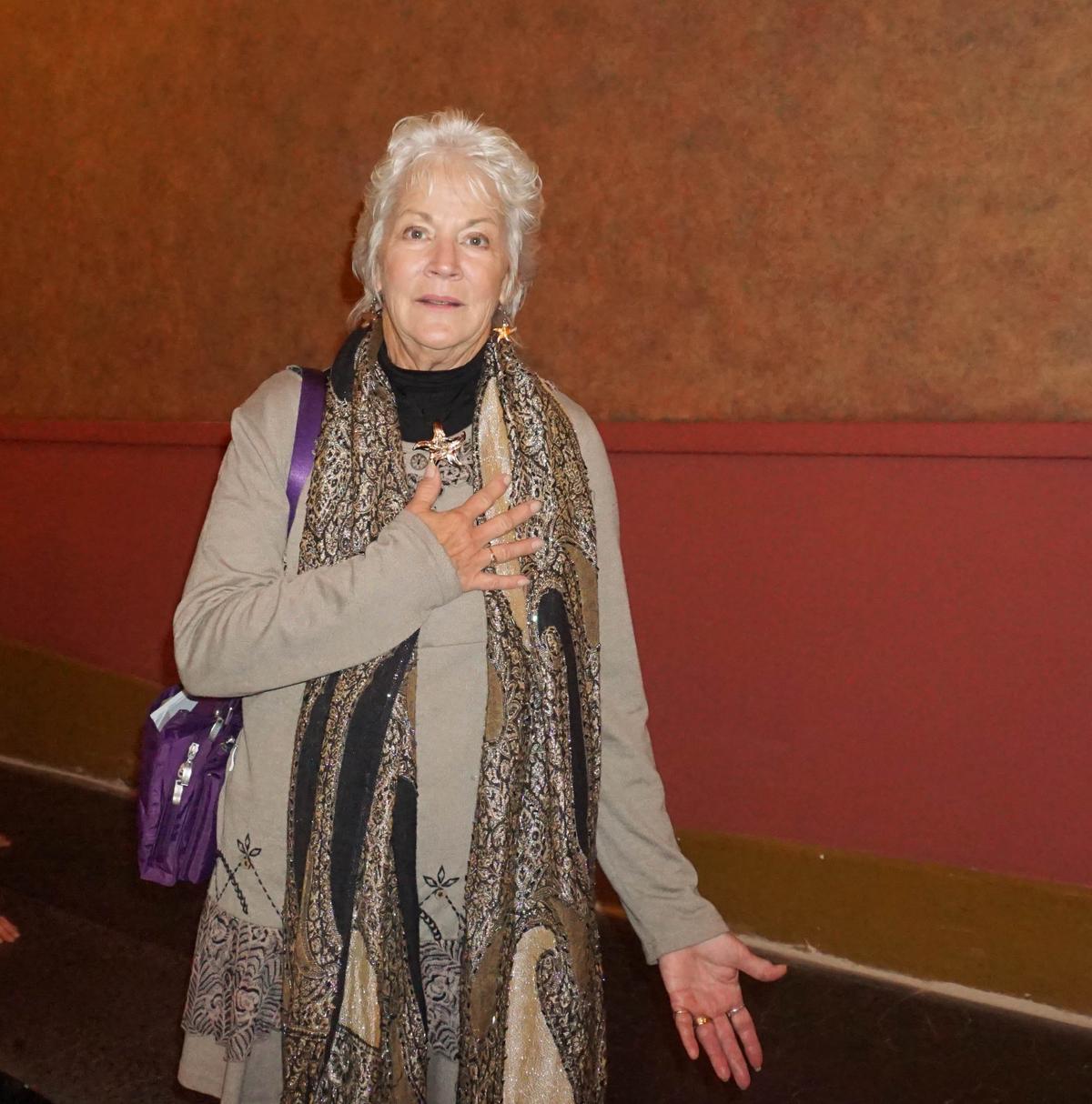 Mrs. Patricia Eriksen said, "I am going to put my hand on my heart because I have been touched so deeply." She had just seen Shen Yun Performing Arts at the Orpheum Theatre in Minneapolis on Feb. 21, 2016. (Valerie Avore/Epoch Times)