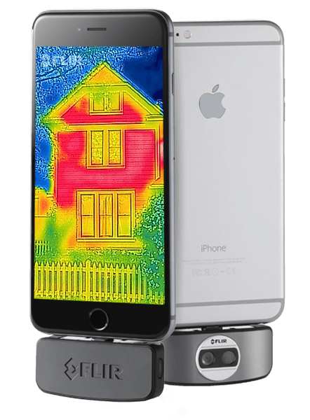 An Apple iPhone with the FLIR ONE thermal imaging camera. (Courtesy of FLIR)