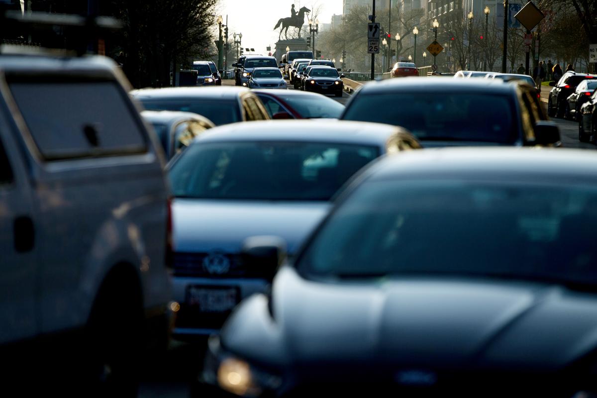 A file photo of morning traffic. Busy roads could become a source of energy if piezoelectricity studies are successful in California. (AP Photo/Andrew Harnik)
