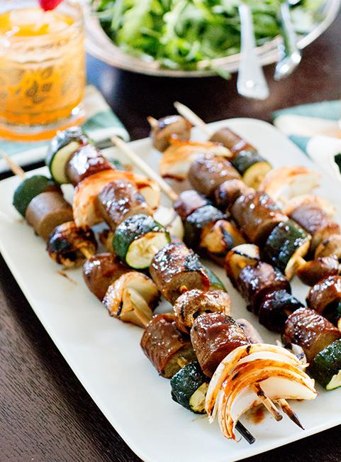Tofurky and vegetables on a skewer. (Courtesy of Tofurky)