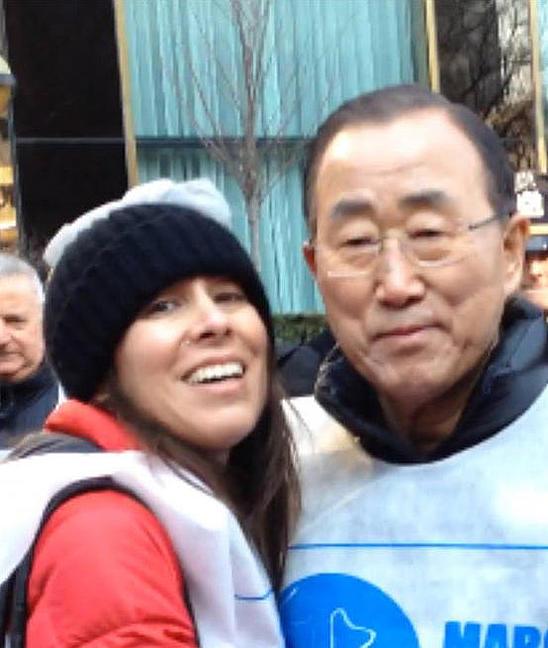 Luz Maria Utrera and U.N. Secretary-General Ban Ki-moon at The International Women's Day at Dag Hammarskjold Plaza in New York City on March 8, 2015. (LuzMariaFoundation.org)