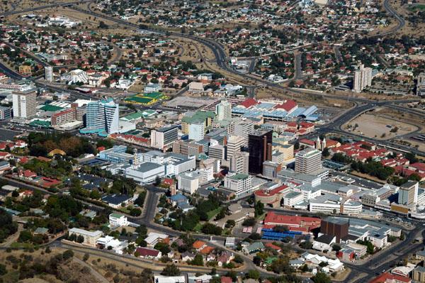 Close-up aerial photo of Central Windhoek, Namibia, on May 25, 2005. (<a href="https://en.wikipedia.org/wiki/File:Windhoek_aerial.jpg">Brian McMorrow/Wikimedia, CC BY-SA</a>)
