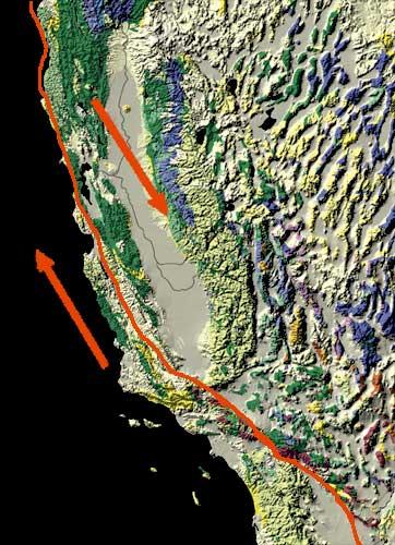 Map of the San Andreas Fault, showing relative motion. (<a href="http://bit.ly/1R9iK6R">USGS, Public Domain</a>)
