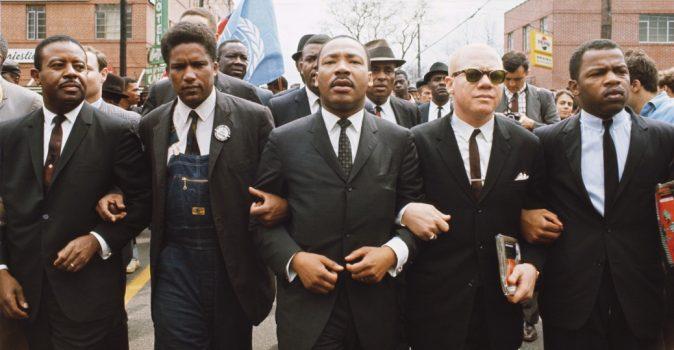 Martin Luther King Jr. (C) leading march from Selma to Montgomery to protest a lack of voting rights for African Americans. Beside King are John Lewis (R), Reverend Jesse Douglas (2nd R), James Forman (2nd L), and Ralph Abernathy (L). (Steve Schapiro/Corbis via Getty Images)