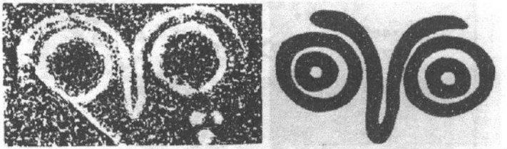 Left: A petroglyph in Lianyungang, China, as shown in Song's 1998 paper. Right: A petroglyph in British Columbia, Canada.
