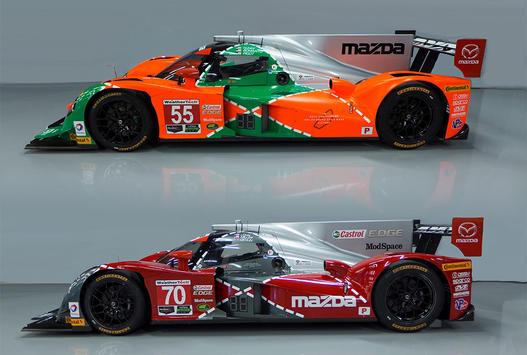 The #70 Mazda Motorsports prototype is painted in a similar pattern reflecting the marque's present and future. (IMSA.com)