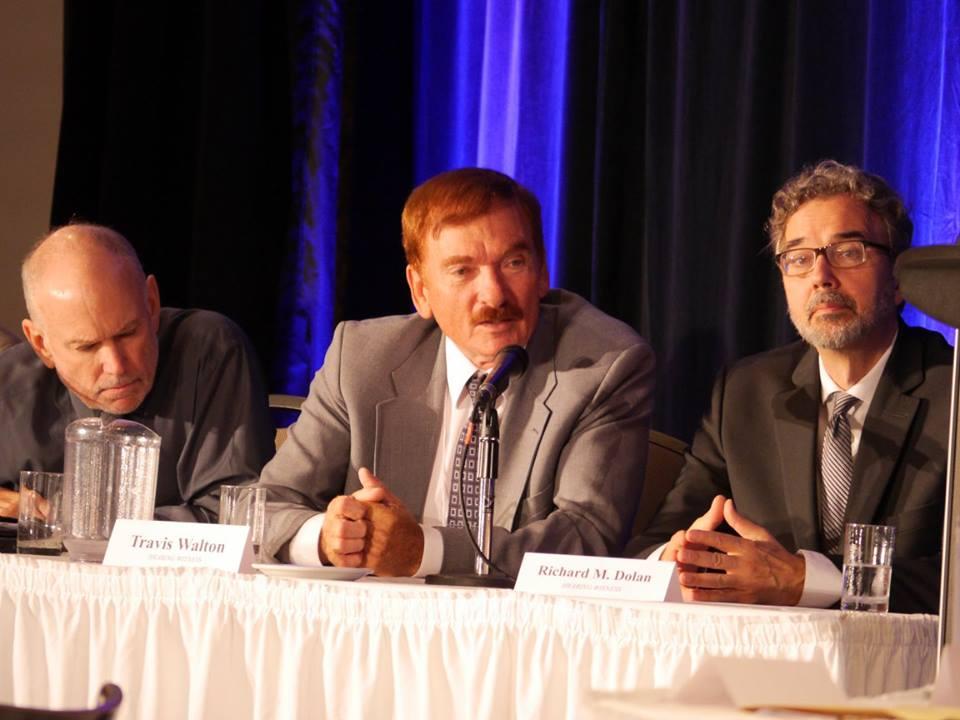 Travis Walton, whose story of being abducted by extraterrestrials was made famous in the movie, "Fire in the Sky," speaks at a disclosure hearing in Brantford, Canada, on June 25, 2016. (Courtesy of Zland Communications)