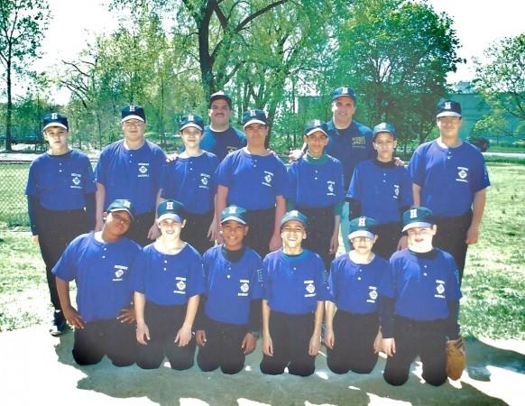 Hackensack Little League 1998 team coached by author Vincent J. Bove (top row on right). Bove's son Austin is on the bottom right. (Courtesy of Vincent J. Bove Publishing)