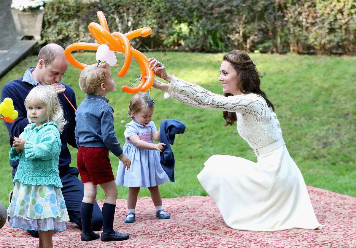 Catherine, Duchess of Cambridge, Princess Charlotte of Cambridge and Prince George of Cambridge at a children's party for Military families during the Royal Tour of Canada in Victoria on Sept. 29, 2016. (Chris Jackson - Pool/Getty Images)