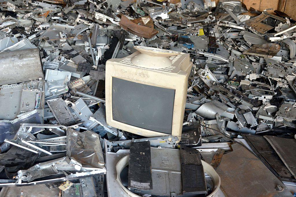 A computer on a pile of scrap metal at a breakage yard, where old electrical and electronic items are sold in a district of Abidjan, Ivory Coast, on October 8, 2015. (Issouf Sanogo/AFP/Getty Images)