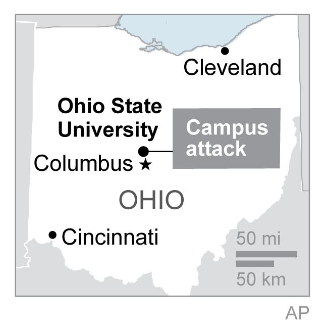 Map locates Columbus, Ohio, site of attack on Ohio State University campus; (AP)