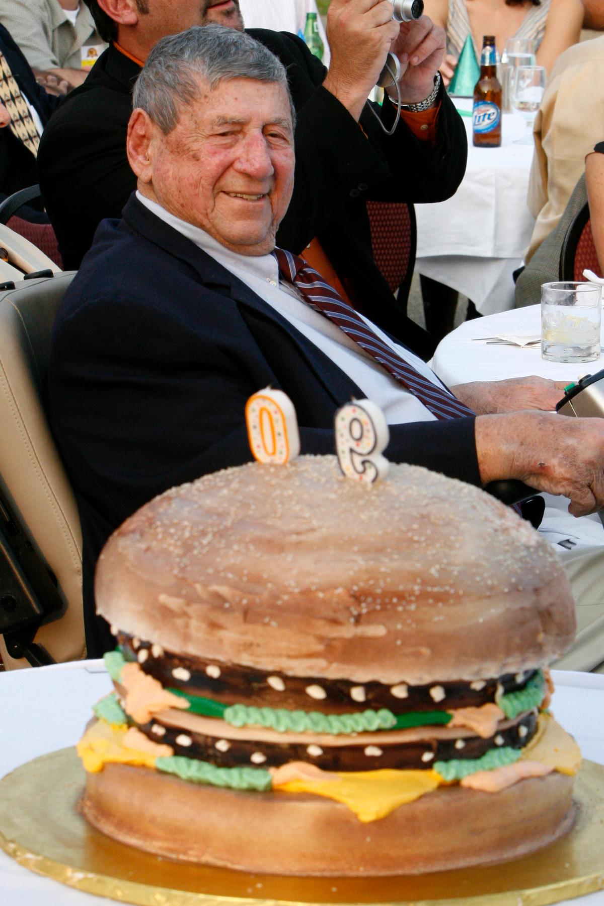 Big Mac creator Michael "Jim" Delligatti attends his 90th birthday party in Canonsburg, Pa., on Aug. 21, 2008. (AP Photo/Gene J. Puskar, File)