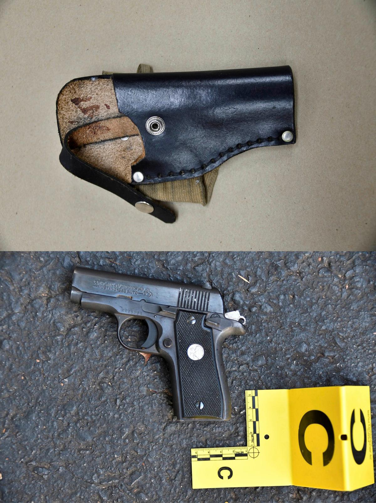 An ankle holster (Top) and gun which police say were in Keith Scott's possession at the time he was fatally shot by police in Charlotte, N.C., on Sept. 20, 2016. (Charlotte-Mecklenburg Police Department via AP)