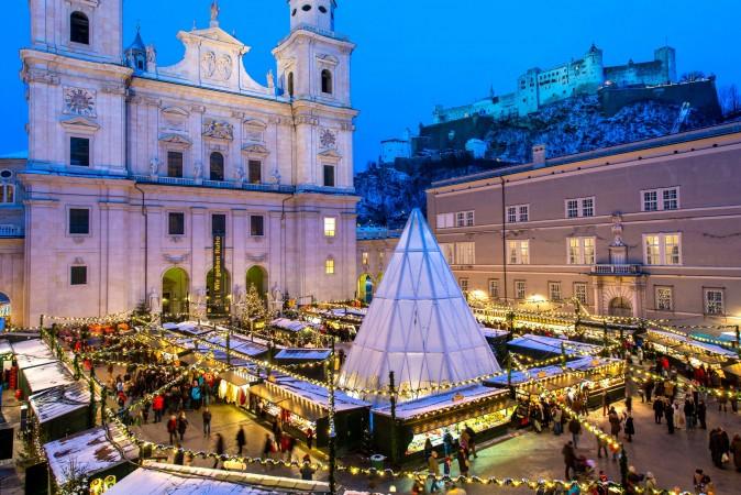 The Christmas market in Cathedral Square at Salzburg. (Salzburg Tourism)