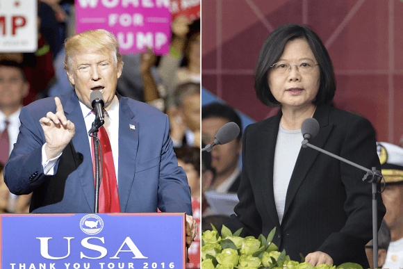 President-elect Donald Trump in Fayetteville, N.C., on Dec. 6.<br/>Taiwan President Tsai Ing-wen in Taipei, Taiwan, on Oct. 10. (Sara D. Davis/Getty Images & AP Photo/Chiang Ying-ying).