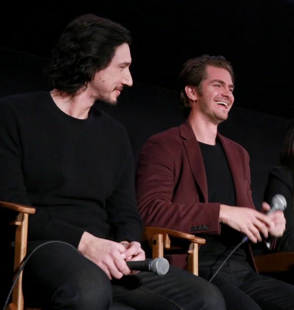 Actors Adam Driver and Andrew Garfield at the American Cinematheque conversation with Director Martin Scorsese and Producer Irwin Winkler at the Egyptian Theatre in Hollywood, Calif. on Dec. 3. (Photo by Jonathan Leibson/Getty Images for Paramount Pictures)