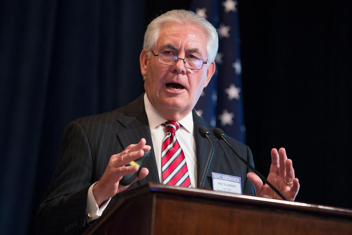 ExxonMobil CEO Rex Tillerson delivers remarks on the release of a report by the National Petroleum Council on oil drilling in the Arctic, in Washington, in this file photo. (AP Photo/Evan Vucci)