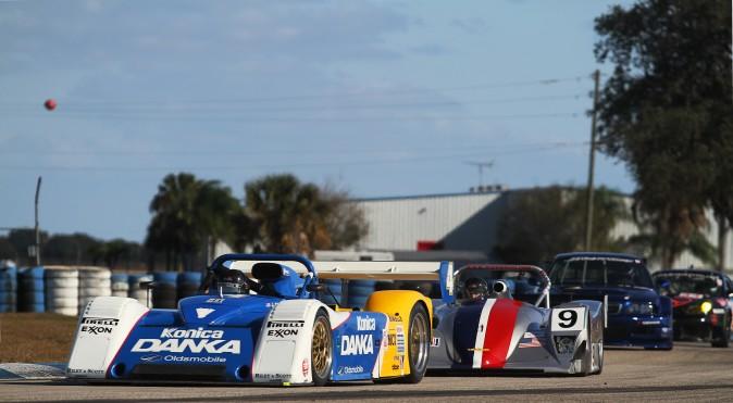 The #4 1996 Riley & Scott Mk III of Rick Carlino and Derek Jones leads Hunter and Hamilton Harris's #9 2000 Lola B2K/40S. These two cars finished 1–2 in Group C/D. (Chris Jasurek/Epoch Times)
