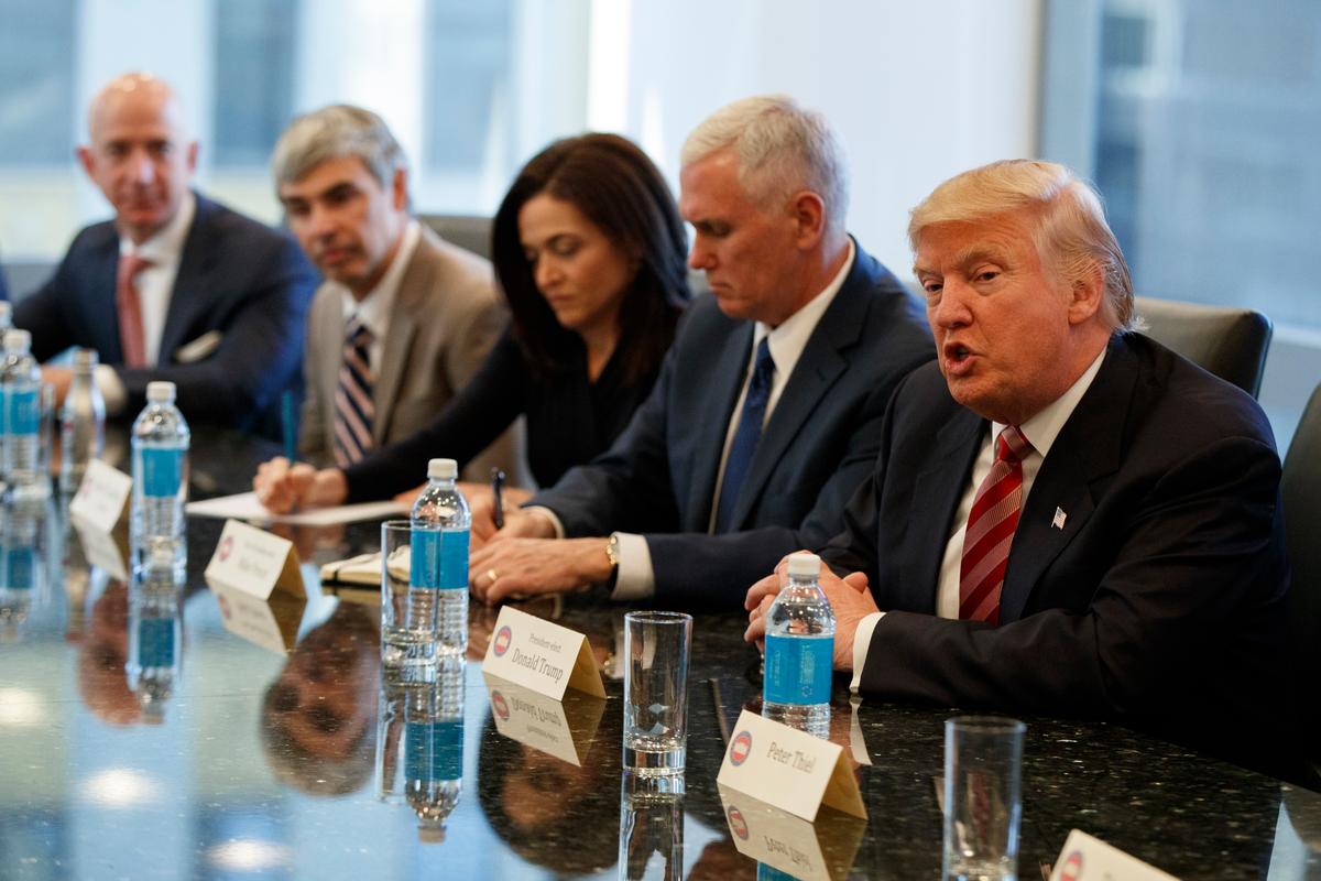 President-elect Donald Trump during a meeting with technology industry leaders at Trump Tower in New York, on Dec. 14, 2016. (AP Photo/Evan Vucci)