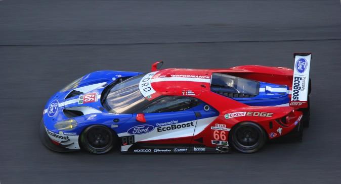 Dirk Mueller in the #66 Ford GT was second fastest of the Ford Chip Ganassi Racing cars and fourth fastest in GTLM at 174 mph. (Chris Jasurek/Epoch Times)
