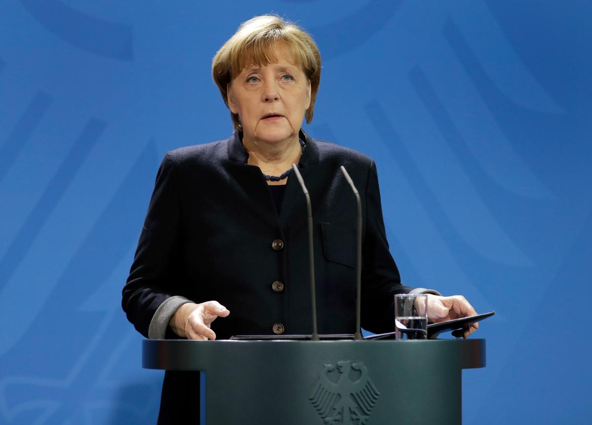 German Chancellor Angela Merkel during a statement at the chancellery in Berlin, Germany, on Dec. 20, 2016. (AP Photo/Michael Sohn)