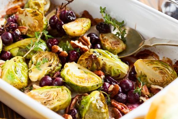 Roasted brussels sprouts with grapes, nuts and balsamic vinegar (sarsmis/shutterstock)
