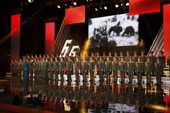 In this photo taken on March 31, 2016, the Alexandrov Ensemble choir performs during a concert in Moscow, Russia. A Russian plane with 92 people aboard, including the well-known military band, crashed into the Black Sea on its way to Syria on Sunday, Dec. 25, minutes after takeoff from the resort city of Sochi, the Defense Ministry said. The Tu-154, which belonged to the ministry, was taking the Alexandrov Ensemble to a concert at the Russian air base in Syria. (AP Photo)