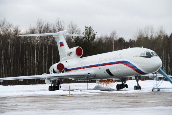 This photo taken on Jan. 15, 2015 shows the Tu-154 plane with registration number RA-85572 at Chkalovsky military airport near Moscow, Russia. (AP Photo/Dmitry Petrochenko)