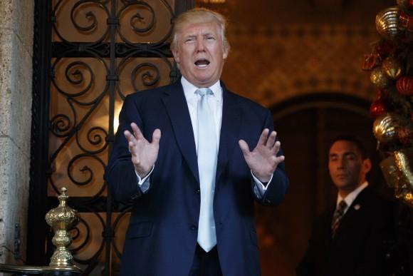 President-elect Donald Trump speaks to reporters at Mar-a-Lago, in in Palm Beach, Fla., on Dec. 28, 2016. (AP Photo/Evan Vucci)