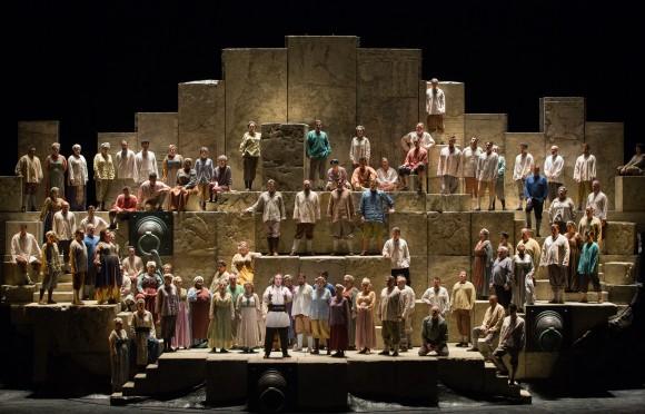 The most famous piece in "Nabucco" is the Act 3 chorus, "Va, pensiero," in which the captive Israelites sing of longing to return to their homeland. (Marty Sohl/Metropolitan Opera)