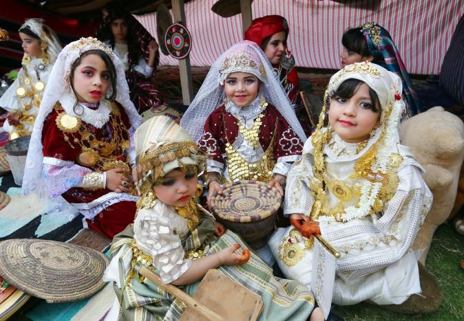 Libyan girls dressed in traditional outfits, attend a school event in the capital Tripoli on April, 27, 2017. (MAHMUD TURKIA/AFP/Getty Images)