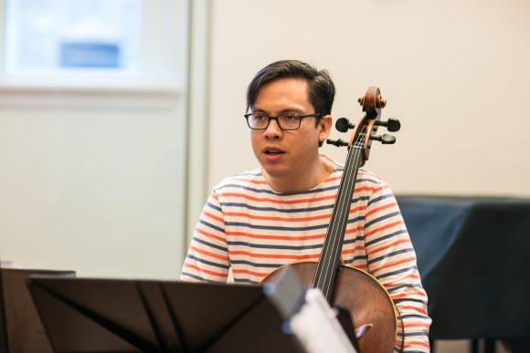 Cellist Andrew Yee rehearses with the other members in the Attacca Quartet in New York City on Dec. 7, 2016. (Benjamin Chasteen/Epoch Times)