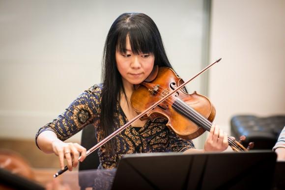 Violinist Keiko Tokunaga rehearses with the other members in the Attacca Quartet in New York City on Dec. 7, 2016. (Benjamin Chasteen/Epoch Times)