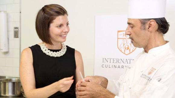 Sibylle Eschapasse and chef Hervé Malivert at the International Culinary Center. (Melinda Martinez/Celebrity Taste Makers)