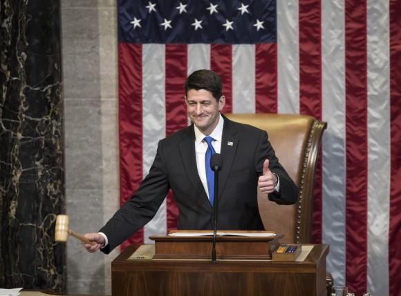 House Speaker Paul Ryan of Wis. gavels in the members of the House of Representatives after administering the oath as the 115th Congress convenes on Capitol Hill in Washington on Jan. 3, 2017. (AP Photo/J. Scott Applewhite)