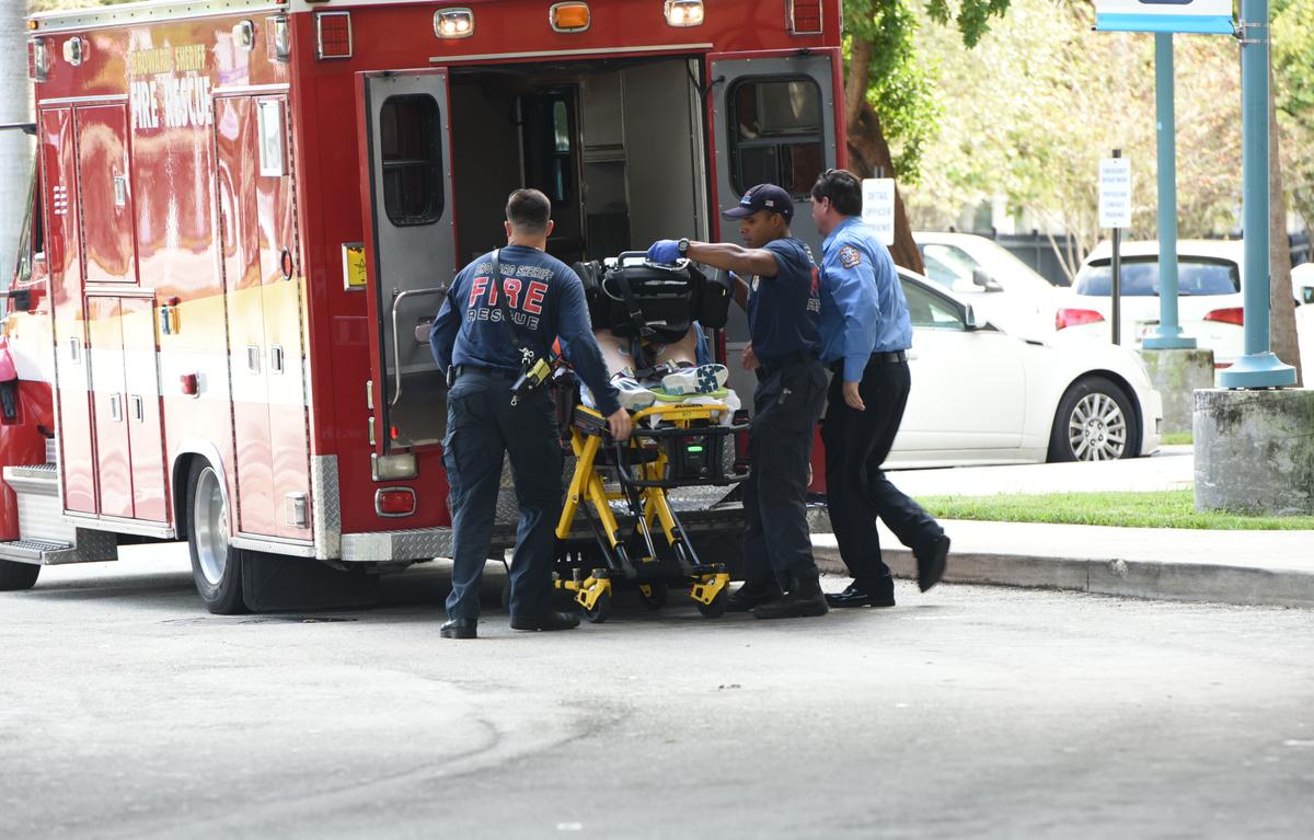 A shooting victim is unloaded from an emergency vehicle and taken into Broward Health Trauma Center in Fort Lauderdale, Fla., on Jan. 6, 2017. (Taimy Alvarez /South Florida Sun-Sentinel via AP)