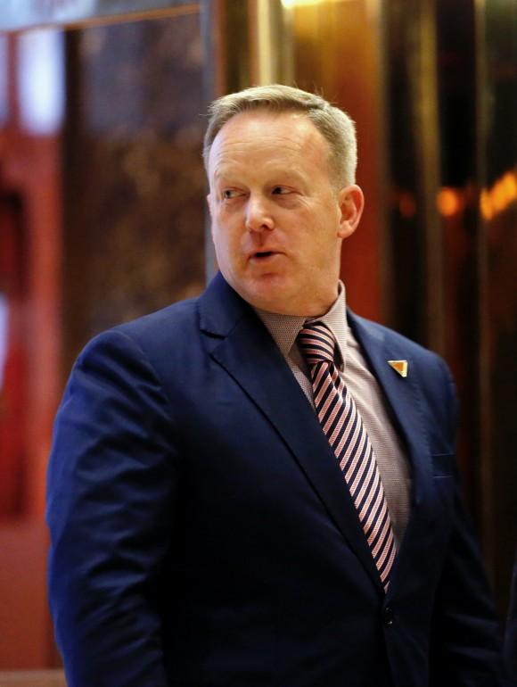 Sean Spicer, incoming press secretary for President-elect Donald Trump leaves from Trump Tower after meetings in New York on Jan. 5, 2017. (KENA BETANCUR/AFP/Getty Images)