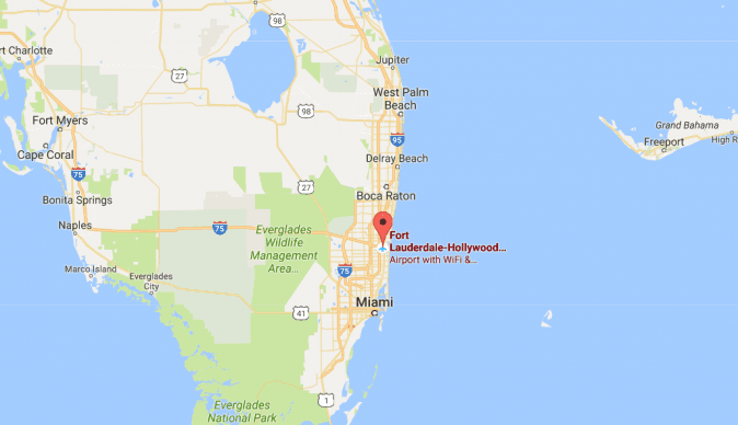 The location of the Fort Lauderdale-Hollywood International Airport in Florida. (Google Maps)