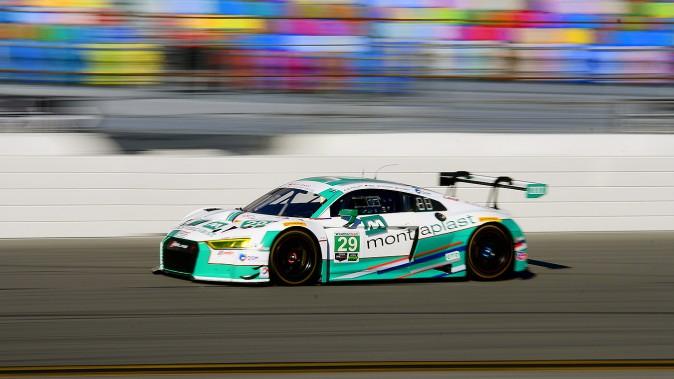 The #29 Montaplast by Land-Motorsport Audi R8 LMS was quickest in GTD in the morning session. (Bill Kent/Epoch Times)